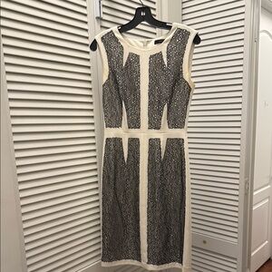 BCBGMaxAzria Black and White Sleeveless Sheath Midi Dress